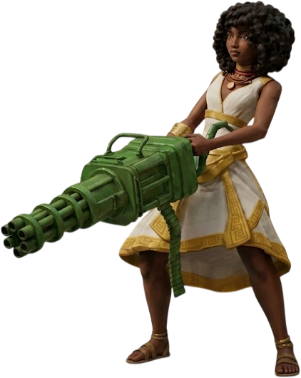 LOMI heroine holding her lemon minigun